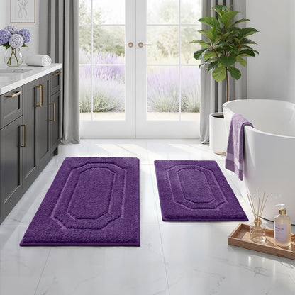 HOMEIDEAS Bathroom Rugs Sets 2 Piece, Extra Soft and Absorbent Microfiber Plush Bath Mat with Non Slip Backing(Purple)