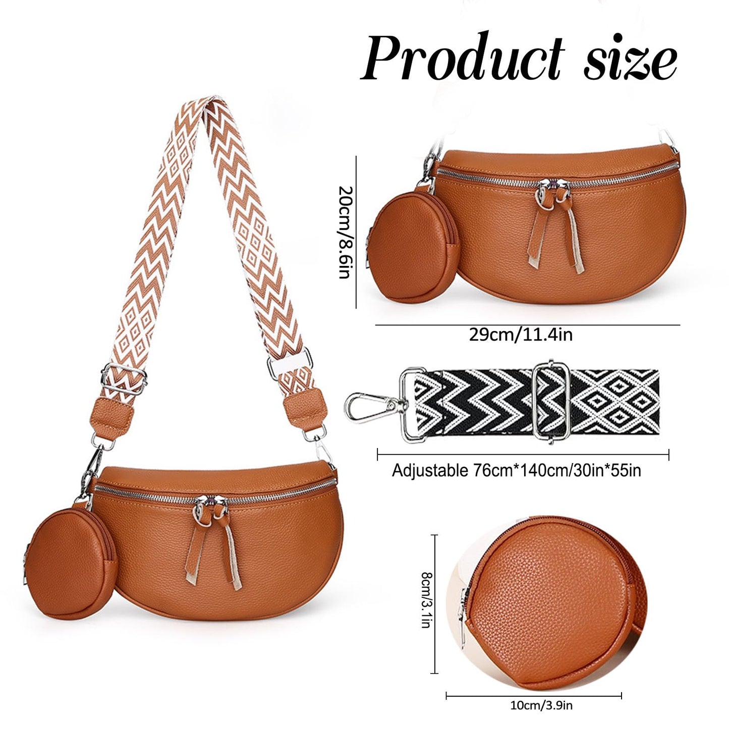 Genuine Leather Fanny Pack Crossbody Bags - Fashion Sling Purse Chest Belt Bum Bag for Women Travel Camping - Brown
