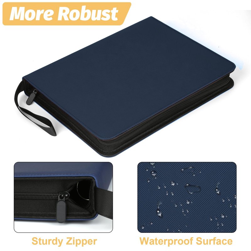 GERMUN 3 Ring 9 Pocket Zipper Card Binder, 720 Double Sided Standard PU Trading Card Album Folder for TCG & Sports Cards, Not Fit Top Loaders (DARK BLUE)