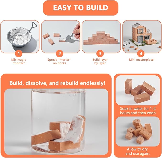 Mini House Building Kit for Kids Age 8+ - Block Building Toys with Real Mini Bricks STEM Creative Gifts for Boys Girls- DIY Tiny House Construction Set
