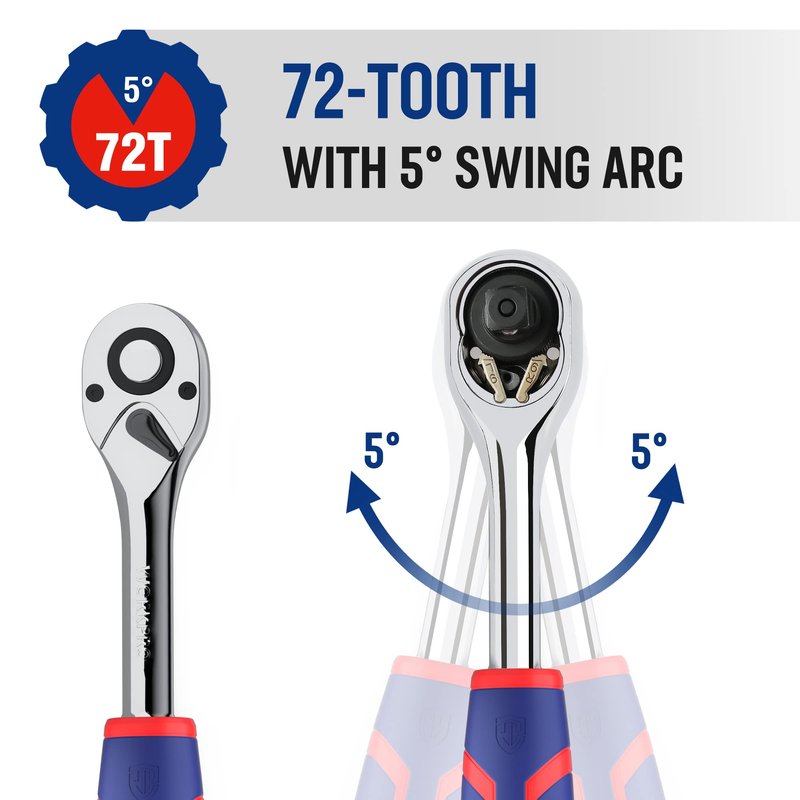 WORKPRO 1/2-Inch Drive Ratchet Wrench, 72-Tooth Reversible Ratchet, Quick-Release 1/2 Drive Ratchet Handle, CR-MO Head, Chrome Plated Finish