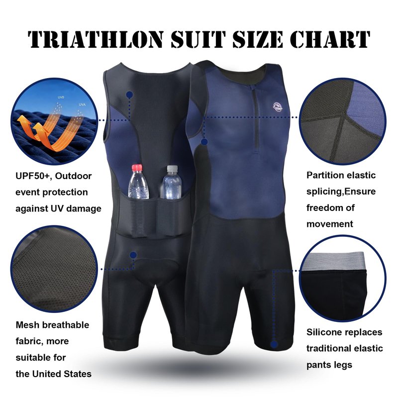 Performance Men's Triathlon Suit， Quick-Dry, Breathable & Lightweight Tri, Ideal for Swimming, Running, and Cycling (US, Alpha, Medium, Regular, Regular, Dark Blue)