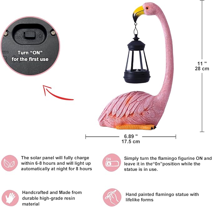 Nacome Solar Flamingo Outdoor Statues for Garden: Outside Decor with Lantern Clearance for Yard Art Lawn Ornaments Porch Patio Balcony Home House - Birthday Gifts for Grandma Mom Women