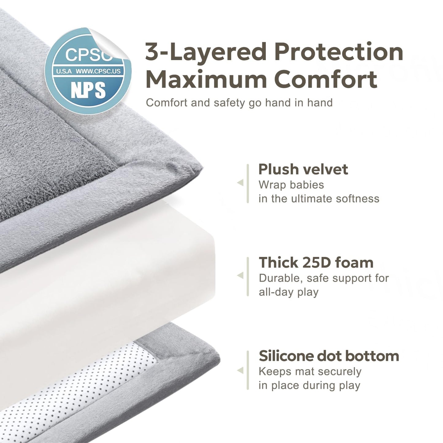 Mallify Ultra Soft 1.3" Thick Baby Play Mat for Floor, Large Velvet 50"x50" Playpen Mat for Babies, Toddlers, Infants, Kids, Baby-Safe & Non-Slip for Tummy Time and Crawling, Gray