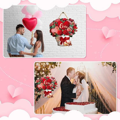 Boao Welcome Valentine's Day Wooden Hanging Sign Farmhouse Door Decor Vintage Valentine's Day Wood Red Love Door Sign Rustic Wall Plaque Ornaments for Window Wall Porch