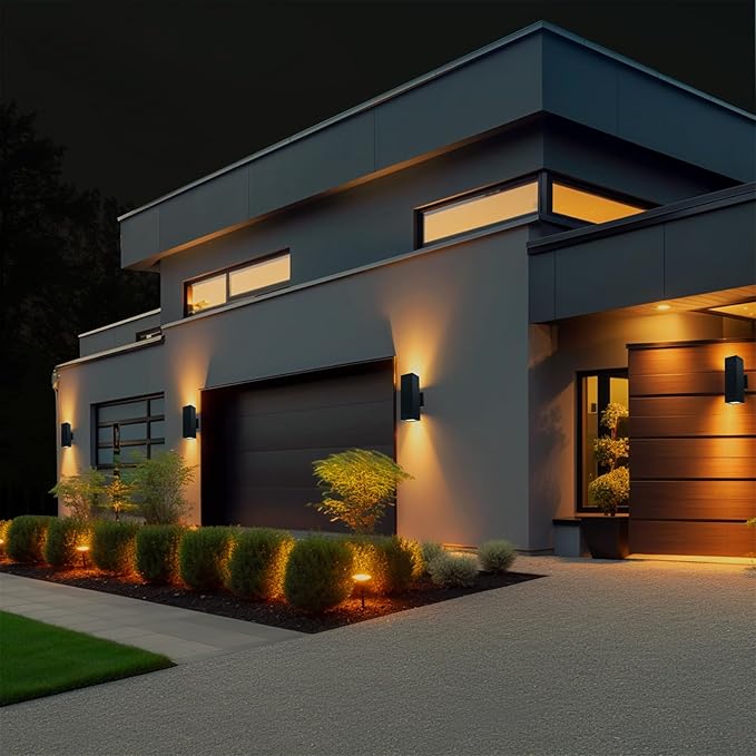Up and Down Lights Outdoor Wall Light Dusk to Dawn, Exterior Light Fixture Wall Mount 2 Pack, Matte Black Front Porch Light, IP65 Outdoor Wall Sconce for Patio, Garage, Front Door - ETL Listed