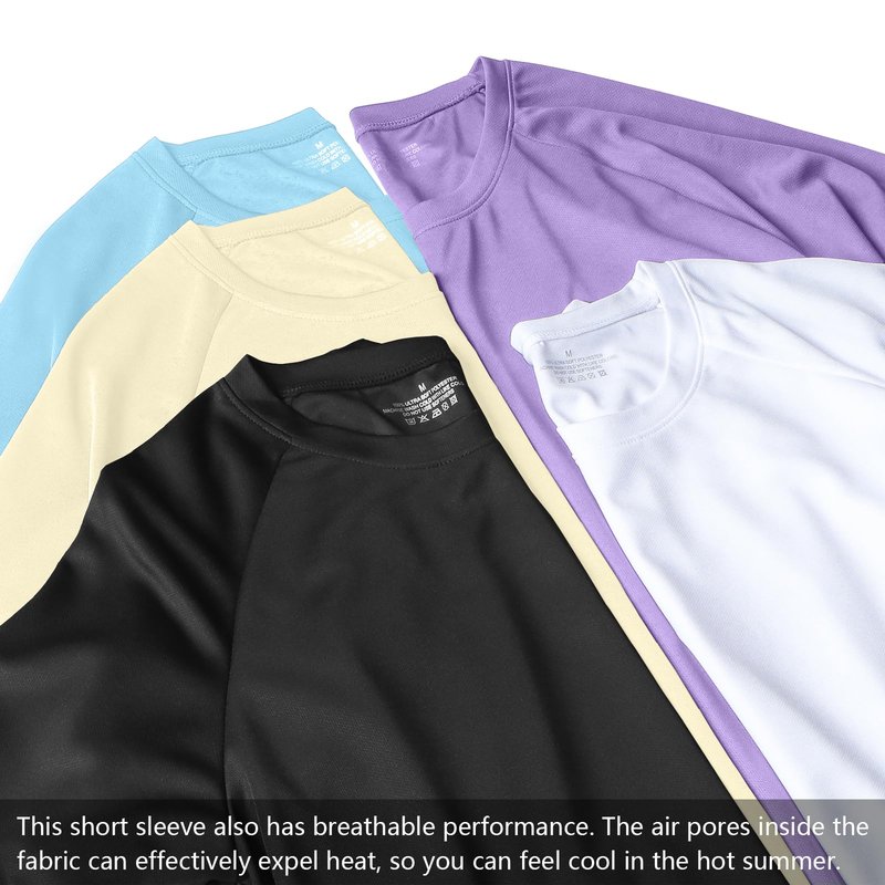 HovSiyla 5 Pack Running Shirts Men Sport Tops Dry Fit Gym Wicking Athletic T Shirts Breathable Cool Workout Shirts Black White Purple Almond Haze-Blue Mdeium