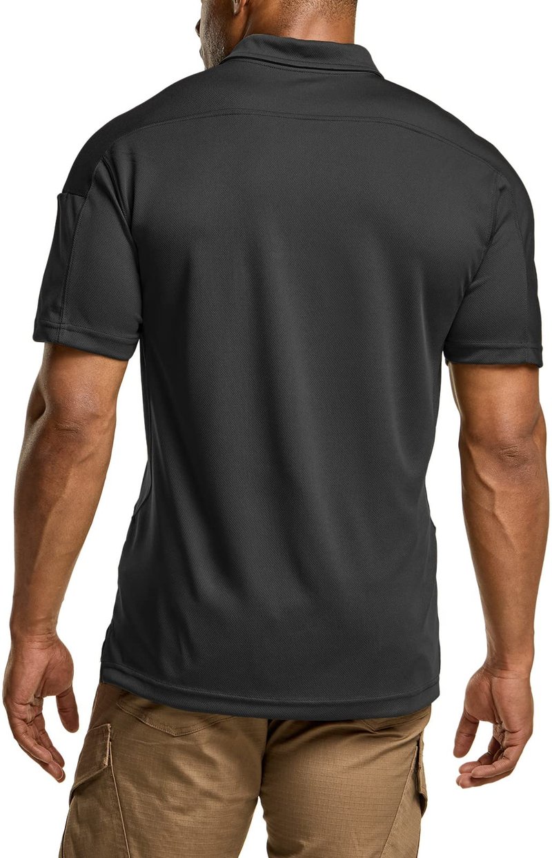CQR Men's Quick Dry Tactical Polo Shirt, Lightweight Breathable Performance Polo, Short Sleeve UPF 50+ Outdoor Golf Shirt, Frost Pro Black, Large