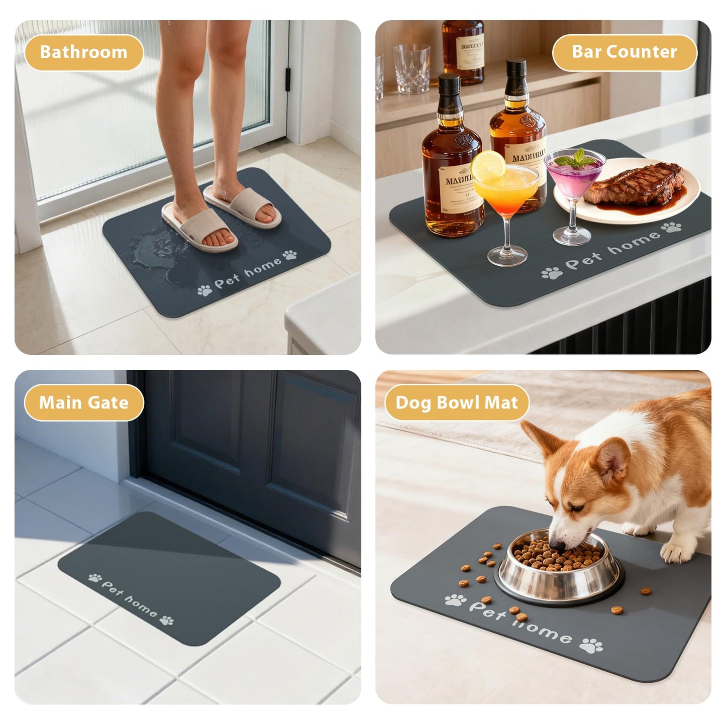 WENBOKMIN Dog Food Mat, Diatom Ooze Cat Water Mats Non Slip for Floors Waterproof and Water Absorption, Easy to Clean-Dog (12" H*15.5" L)
