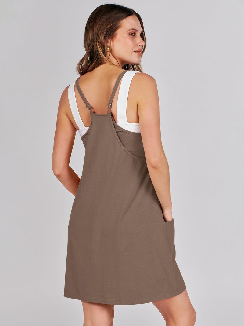 Caracilia Womens Summer Mini Dress 2025 Casual Sleeveless Built in Shapewear Sundress Trendy Short Tennis Athletic Outfits Coffee Medium