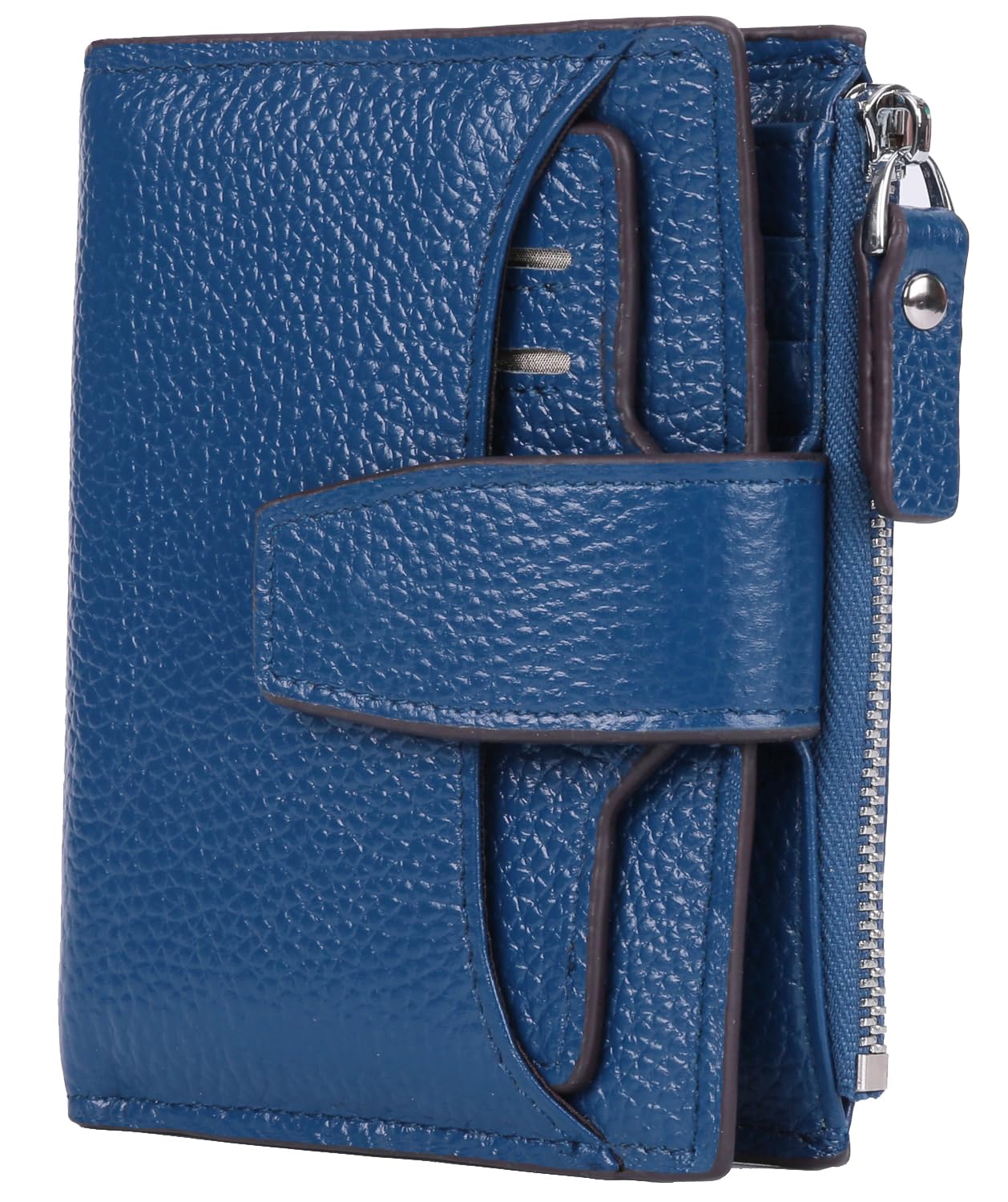 AINIMOER Women's RFID Blocking Leather Bi-fold Wallet, Lichee Blue