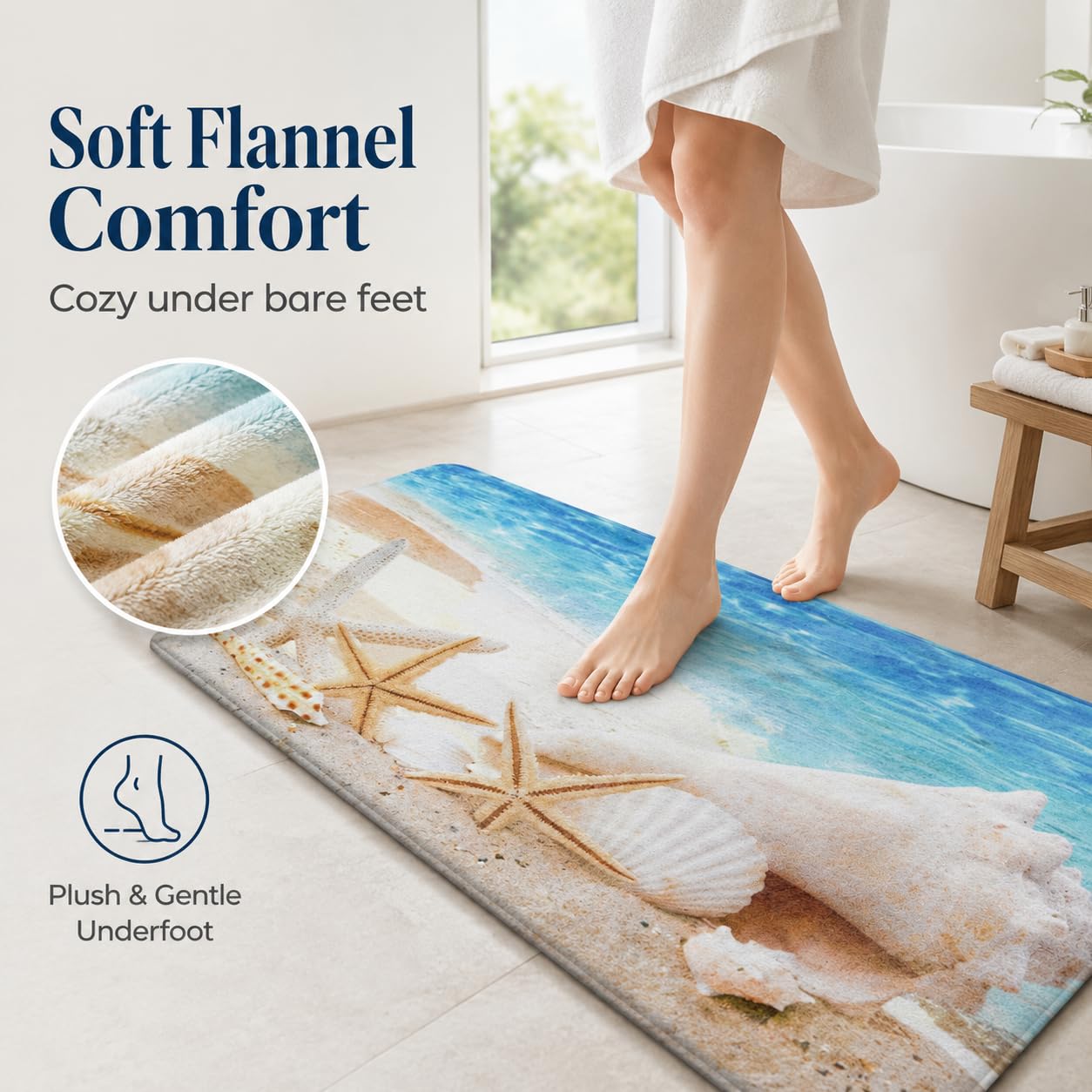Creative House Life Beach Runner Rug 2x6 ft, Starfish Ocean Coastal Memory Foam Bath Runner, Non Slip Washable Mat for Bathroom, Hallway, Laundry or Kitchen