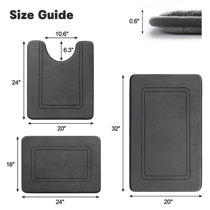 YIHOUSE Memory Foam Bath Mat Set, Non Slip Bath Mats for Bathroom, Super Soft and Water Absorbent Bath Rug Set, Machine Washable U Shape Toilet Mats, Dark Grey