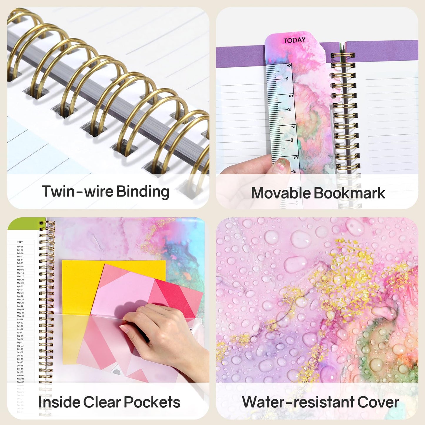 SUNEE Teacher Planner 2026-2027 Academic Year, 7 Periods Lesson Plan Book Jul 2026 - Jun 2027, 8.5"x11" Weekly Vertical Layout Monthly Organizers with Calendars, Bookmark, Waterproof Cover,Pink Marble