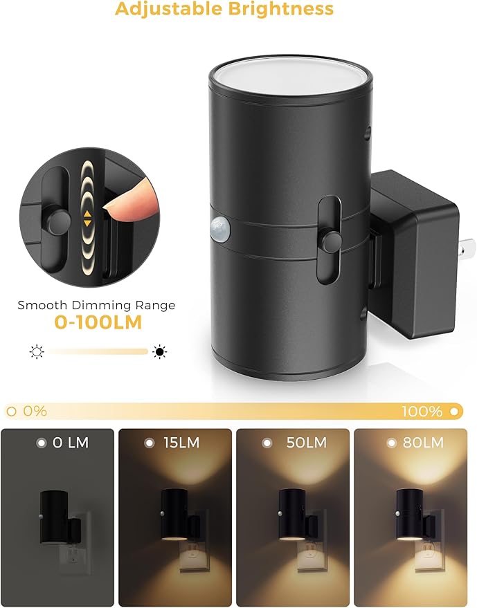 L LOHAS LED Motion Sensor Night Light Plug in, 2 Pack, Motion Activated Night Light, 0-100LM Dimmable, 3000K Soft White, Motion Sensor Light Indoor for Bathroom Hallway Bedroom Stairway Kids Elderly