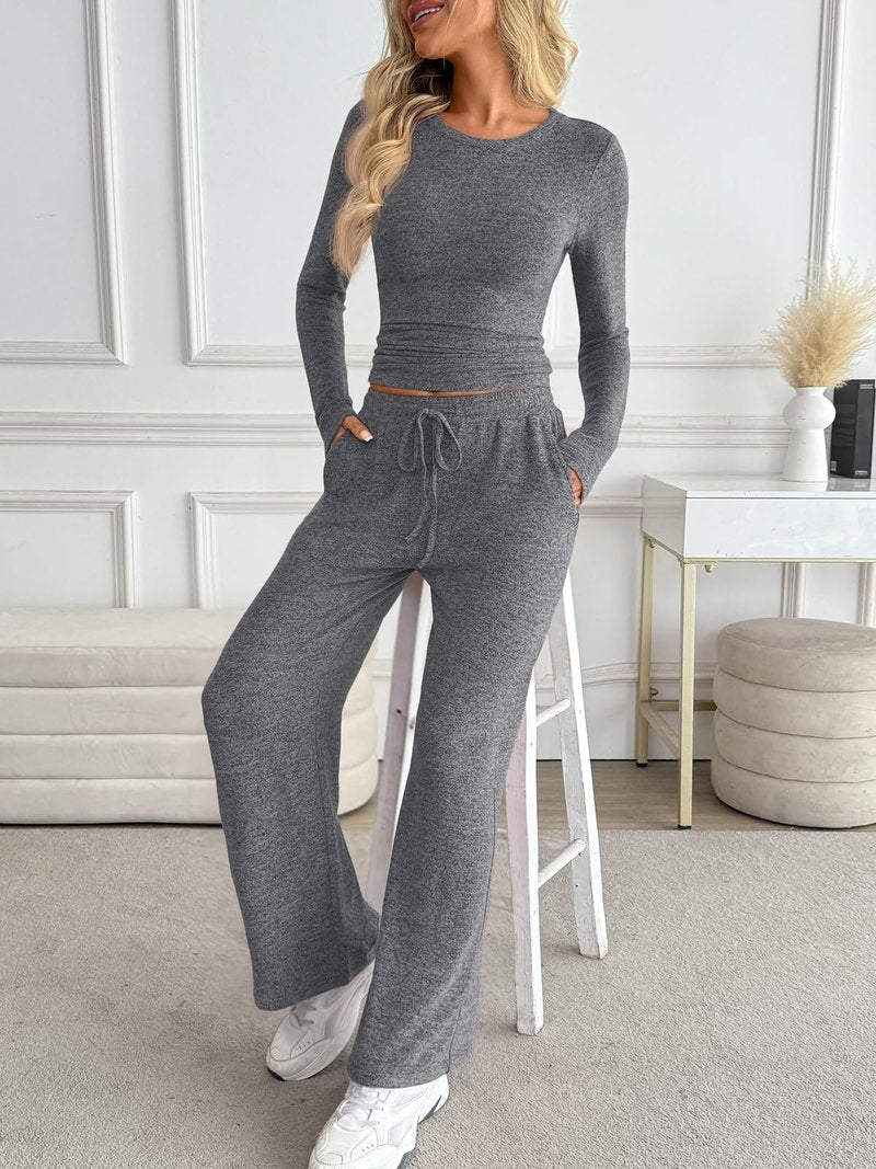 LILLUSORY Womens 2 Piece Matching Lounge Sets 2025 Fall Fashion Knit Sweater Airport Travel Vacation Outfits Gym Sweatsuits Grey M