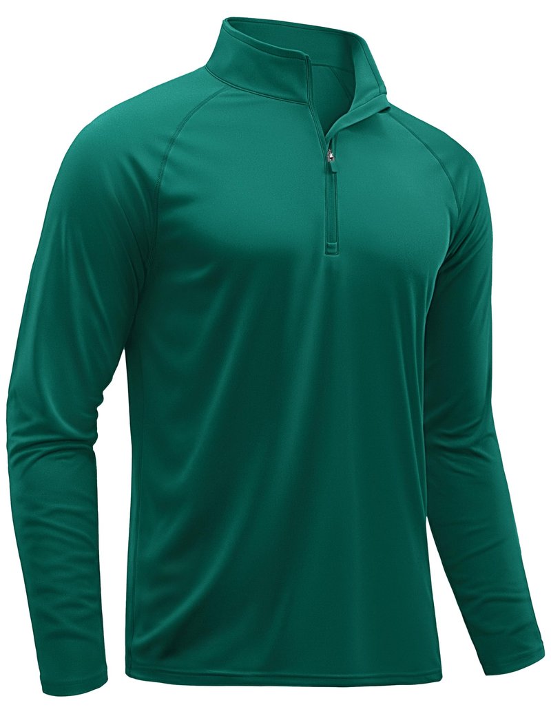 TACVASEN Polyester Shirts Men Outdoor Long Sleeve Athletic Running Performance Quarter Zip Pullover Dry Fit Shirts Men Emerald Green XXL