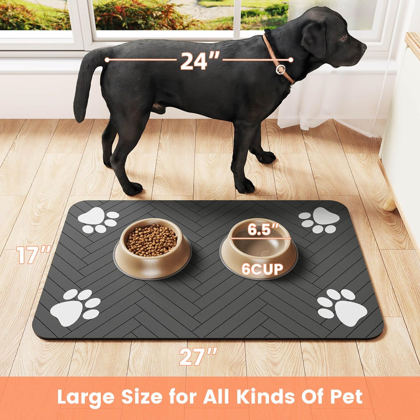 Pet Feeding Mat-Absorbent Pet Placemat for Food and Water Bowl, with Waterproof Rubber Backing, Quick Dry Water Dispenser Mat for Dog and Cat (20"x12", Beige)