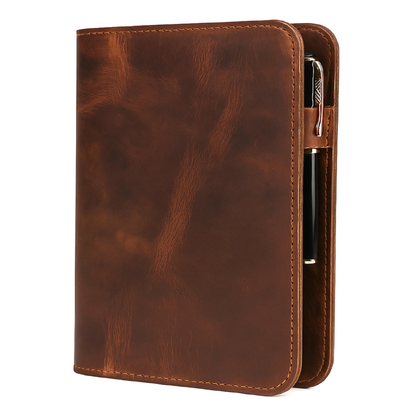 TheAntiq Genuine Leather A5 Journal Cover Refillable Notebook Cover, Fits 5.75 x 8.25 in, Card Slots Pocket & Pen Holder, Handmade Professional Leather Organizer for Men & Women, Travel & Work Diary Cover (Tan)