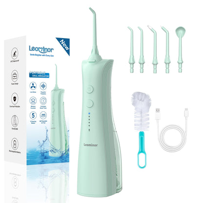 Leominor Water Dental Flosser - 5 Modes Cordless Portable Oral Irrigator, IPX7 Waterproof, Rechargeable Teeth Cleaner Upgrade Datchable Tank Professional Flossing Cleaning Pick for Home Travel (Black)