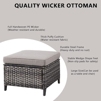 Rilyson Wicker Patio Furniture Set - 7 Piece Rattan Outdoor Sectional Conversation Sets with 4 Swivel Rocking Chairs,2 Ottomans and 1 Sofa for Porch Deck Garden(Mixed Grey/Grey)