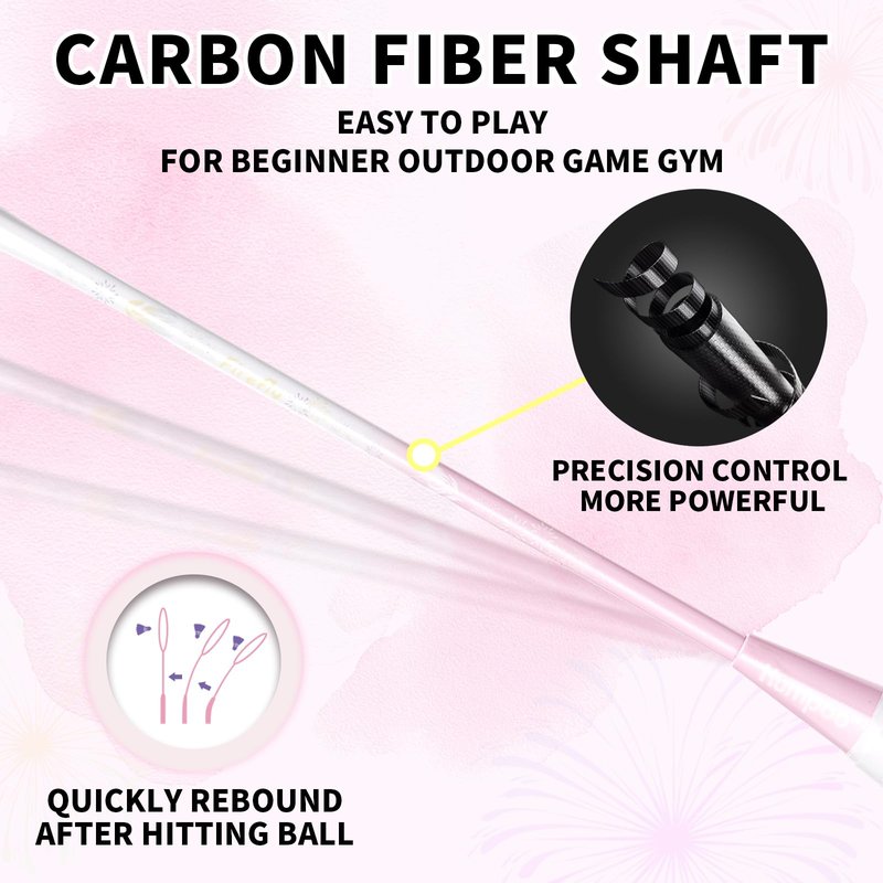 KUMPOO Badminton Racket Professional, Carbon Fiber 4U Badminton Pink Racket Set with Grip and Cover, Pro Badminton Racquet Lightweight for Beginners Outdoor Games, DS-202 Pink