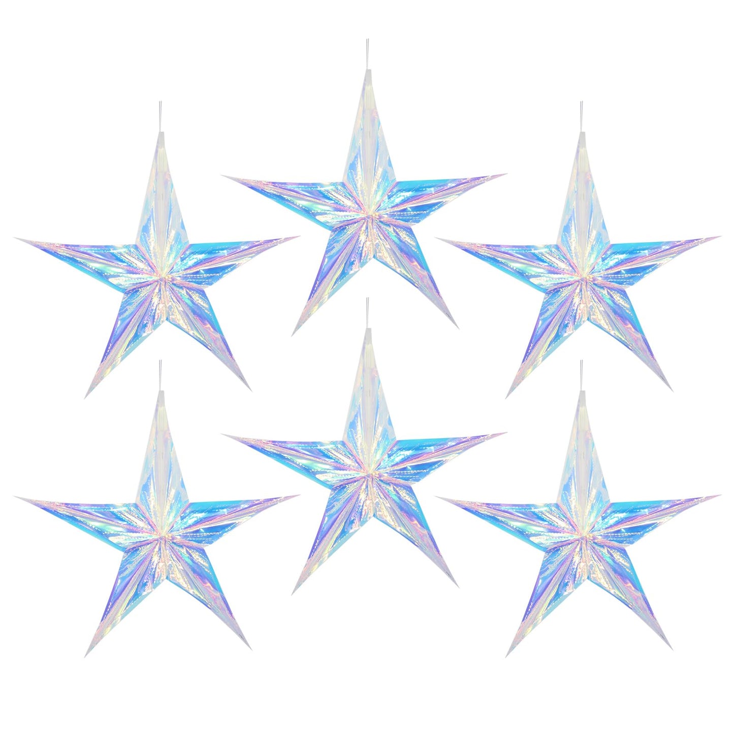 6pcs 15.74 Inch Iridescent Ornament Star Hanging Decorations Hexagon Star Clear Foil Decorative Folding Rainbow Shine Party Ornaments for Bridal Shower Wedding Birthday Frozen Theme Decoration