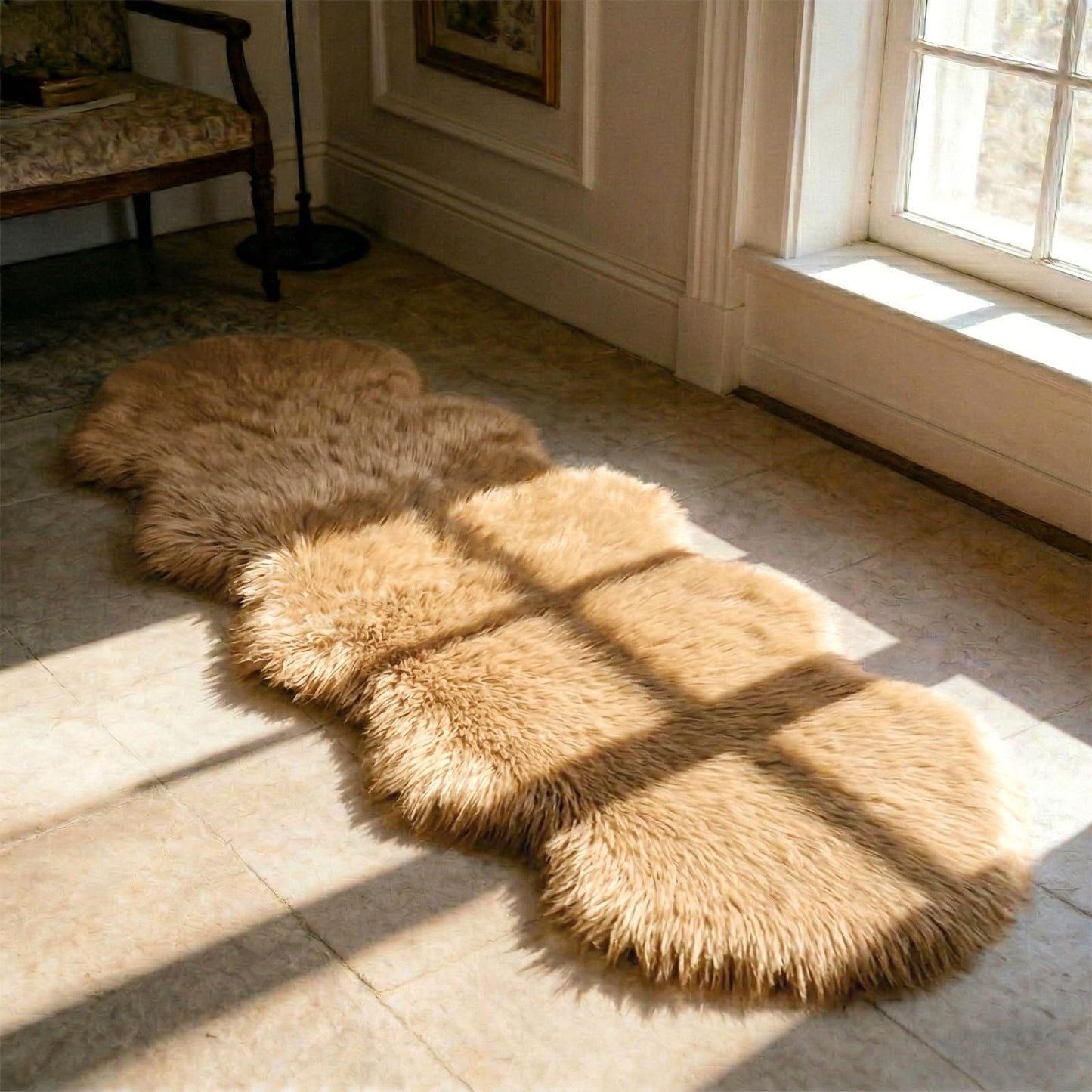 TUOTPE Ultra Soft Faux Fur Rug, Fluffy Shaggy 2 x 6 Ft Sheepskin Fur, Beige Plush Faux Area for Bedroom Nursery Living Room