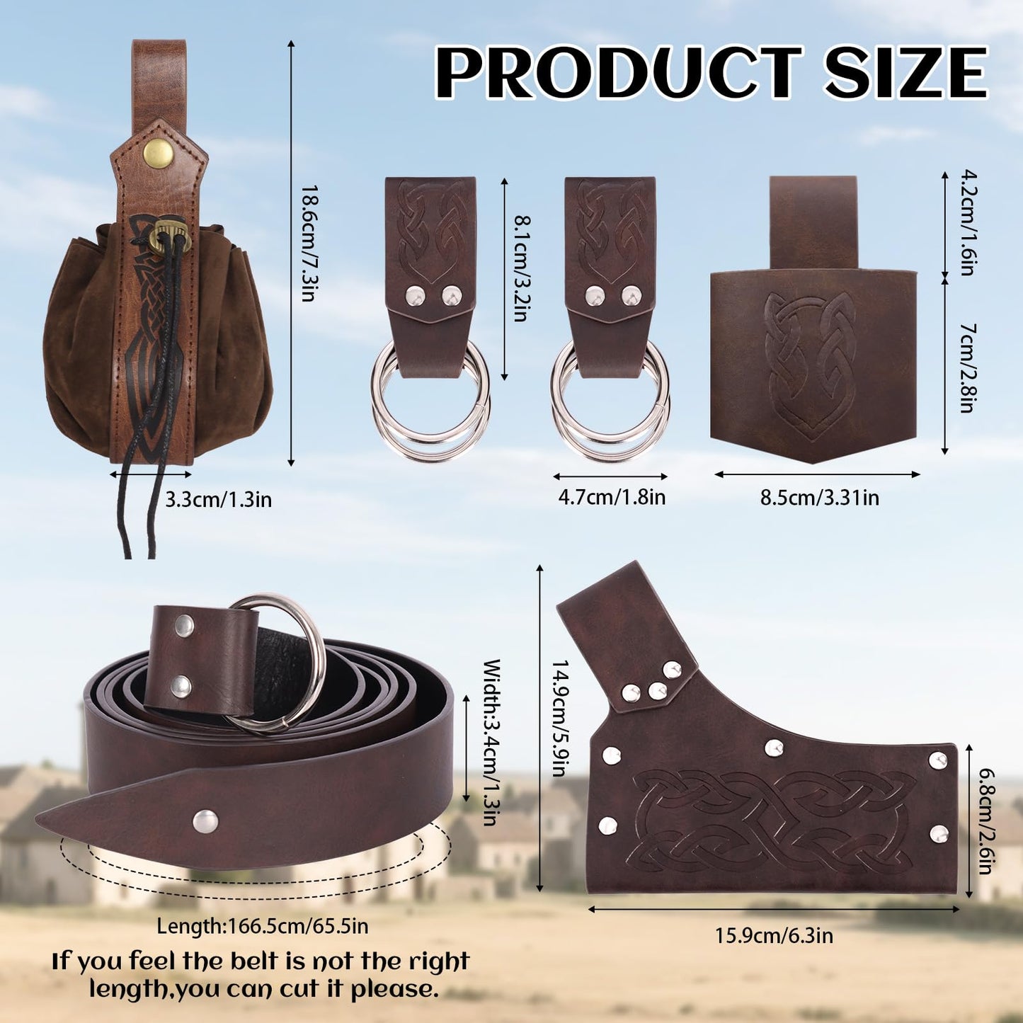 bcehyaa Medieval Renaissance Sword Belt Set - Pirate Costume Accessories with Skirt Hike Sword Frog Dagger Holster (Brown-A)