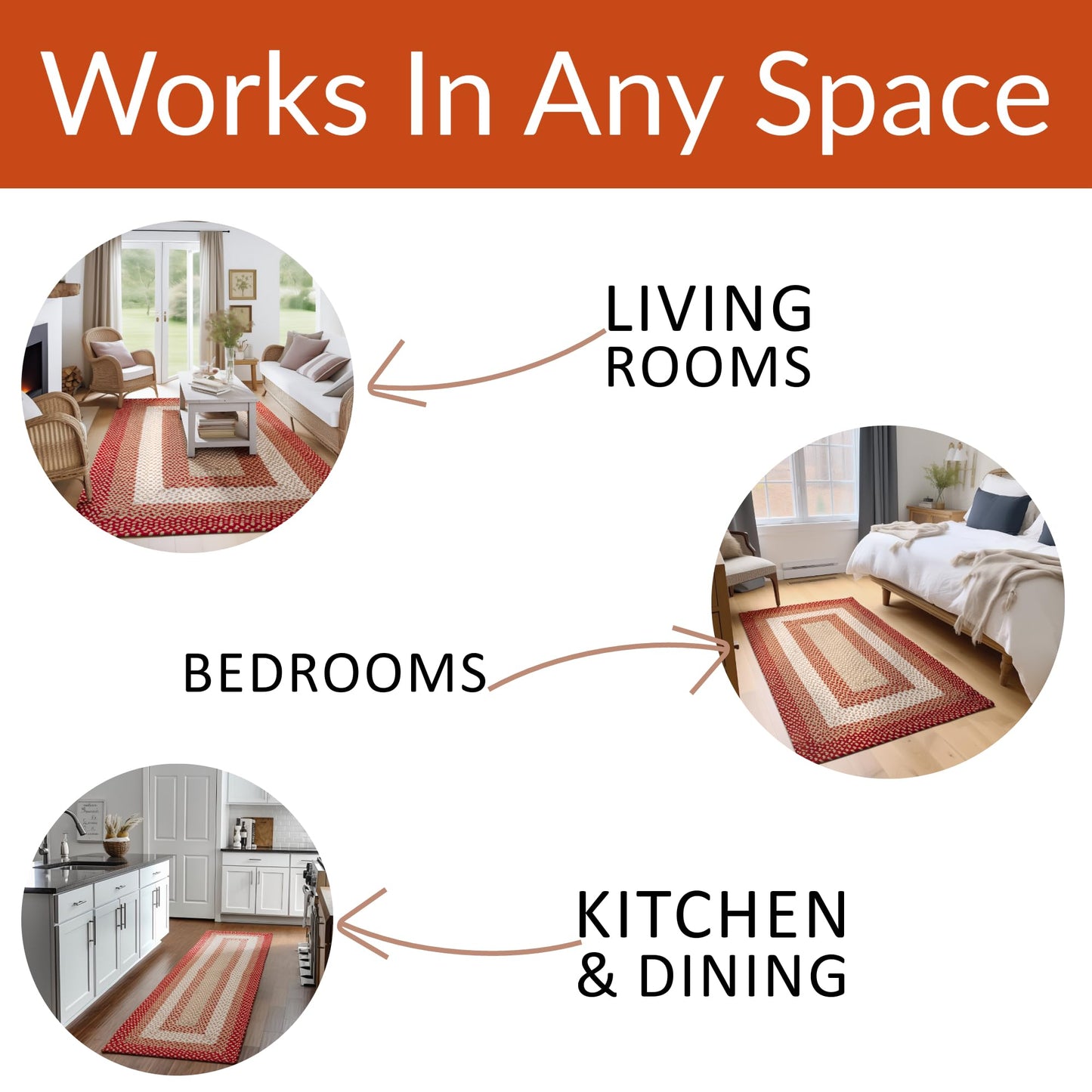 Super Area Rugs 4X6ft Farmhouse Braided Rug - Natural Soft Cotton Carpet for Dining Room/Kitchen - Primitive Country Woven Rug - Red/Cream/Ivory