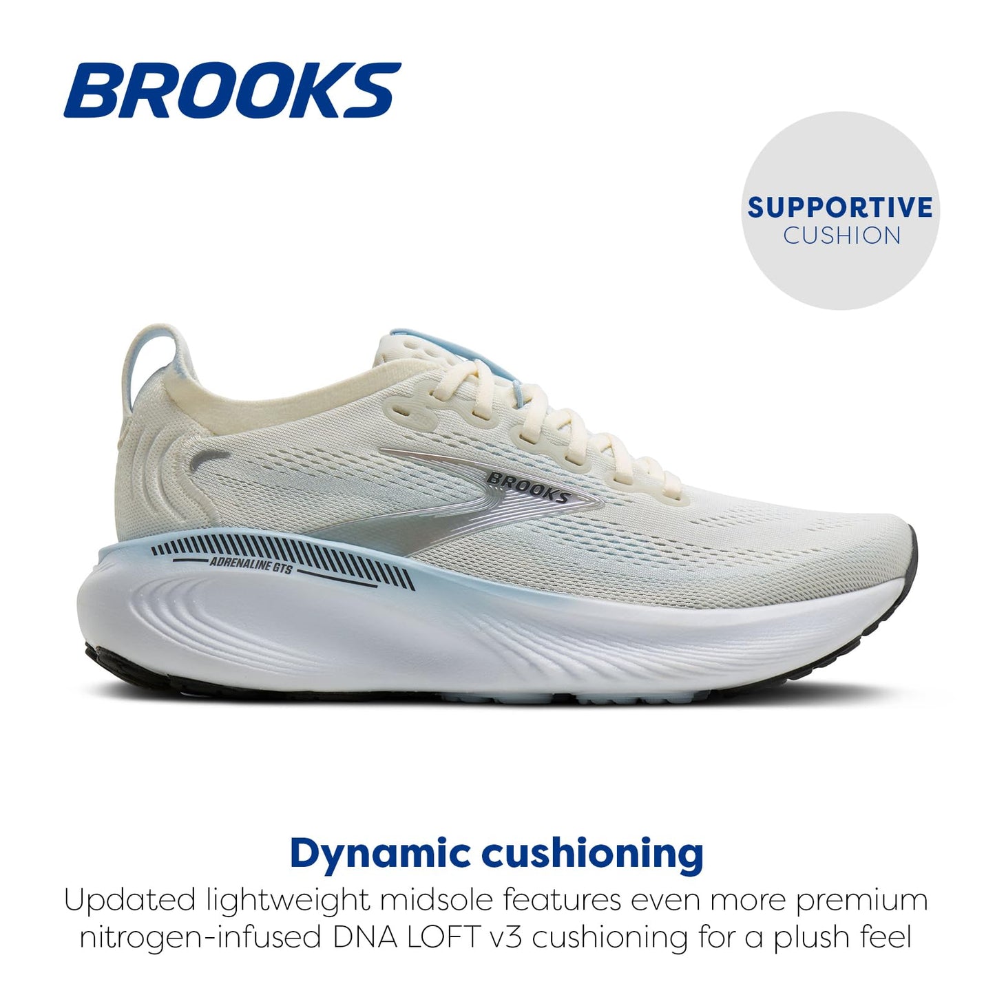 Brooks Women’s Adrenaline GTS 25 Supportive Running & Walking Shoe - Star White/Nantucket/Chrome - 9.5 Medium