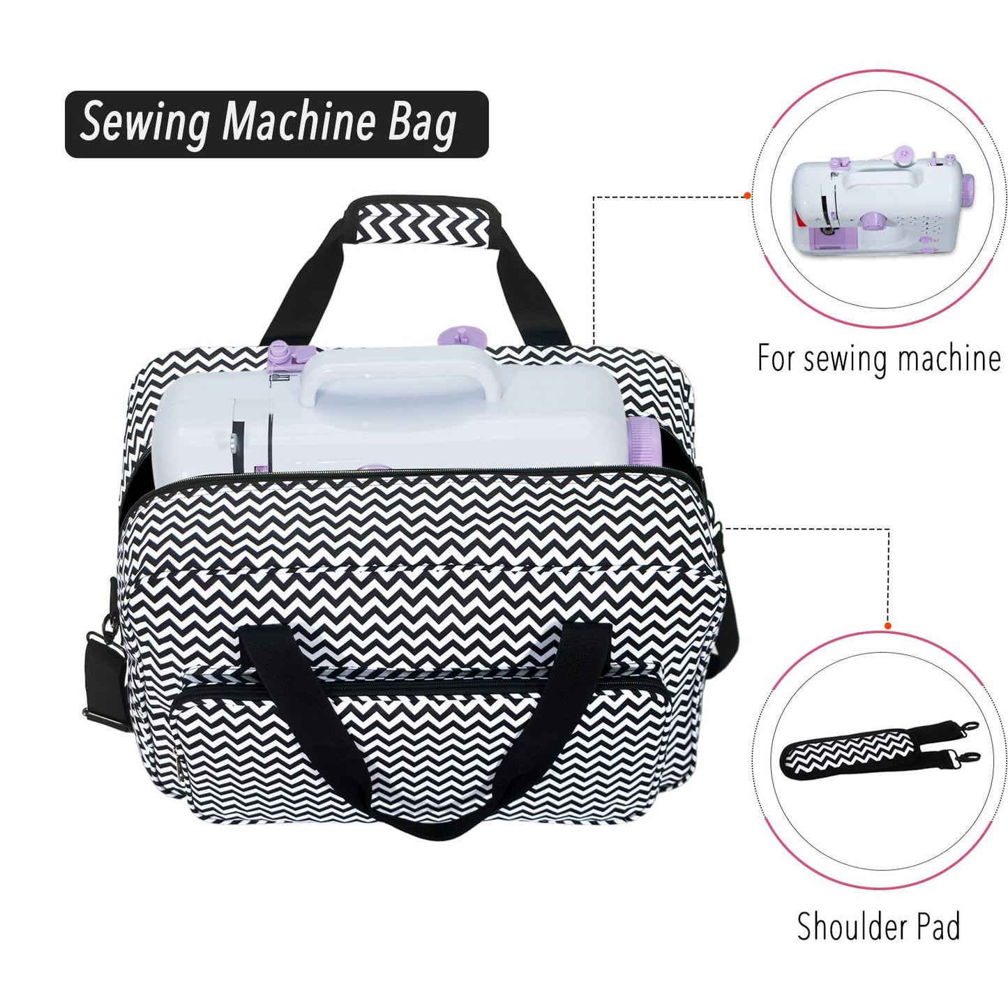 Sewing Machine Case - Travel sewing machine bag with handle - New Sewing Machine Carrying Case - Suitable for Singer, Brother, Janome, and Most Standard Sewing Machine (Black)