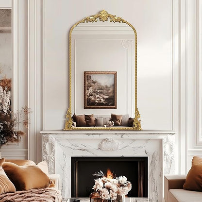 Growsun Vintage Gold Arched Mirror, 24’’x42’’ Antique Baroque Ornate Wall Mirror Decor with Full Metal Frame for Fireplace/Entryway/Living Room/Bathroom