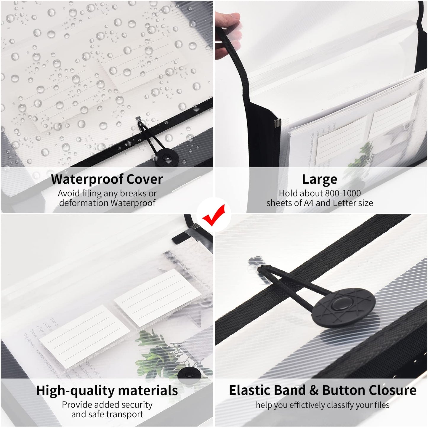 Expanding File Folder Document Organizer with Elastic Cord & Button Closure, Letter Size, 2.8" Expansion, Letter A4 Expandable File Folder for Home School Office Organization, 5 Pack