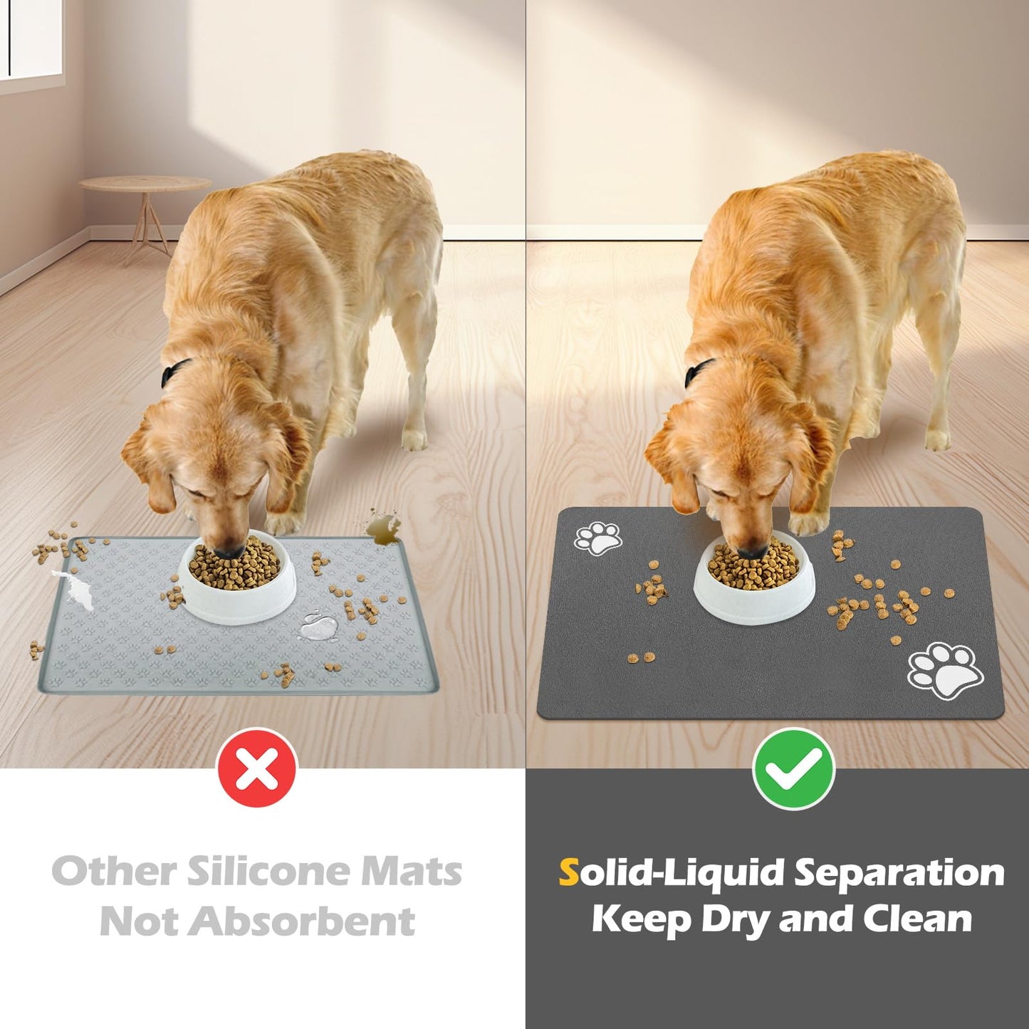 Pet Feeding Mat-Absorbent Dog Mat for Food and Water Bowl-Accessories Pet Supplies-Bowl for Messy Drinkers-No Stains Quick Dry Dog Water Dispenser Mat (16"x24", Dark Grey)