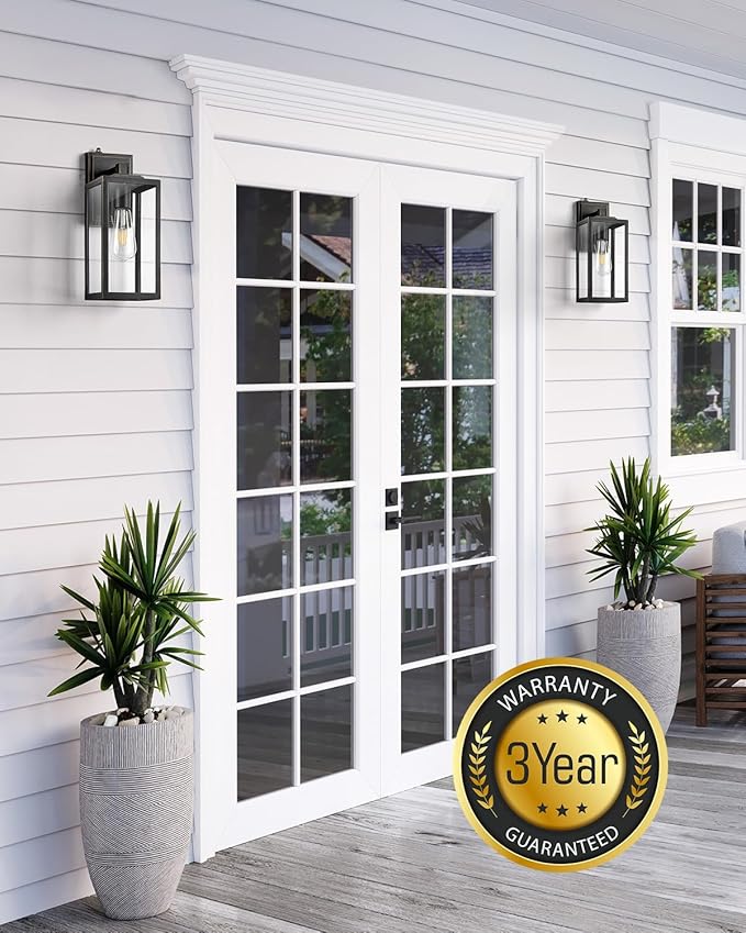 VIANIS Large 2 Pack Dusk to Dawn Outdoor Wall Lights, Black Gold Exterior House Lights Wall Mount Sconce, Modern Waterproof Front Porch Lanterns Light Fixture for Garage Coach, Outside Door Lights
