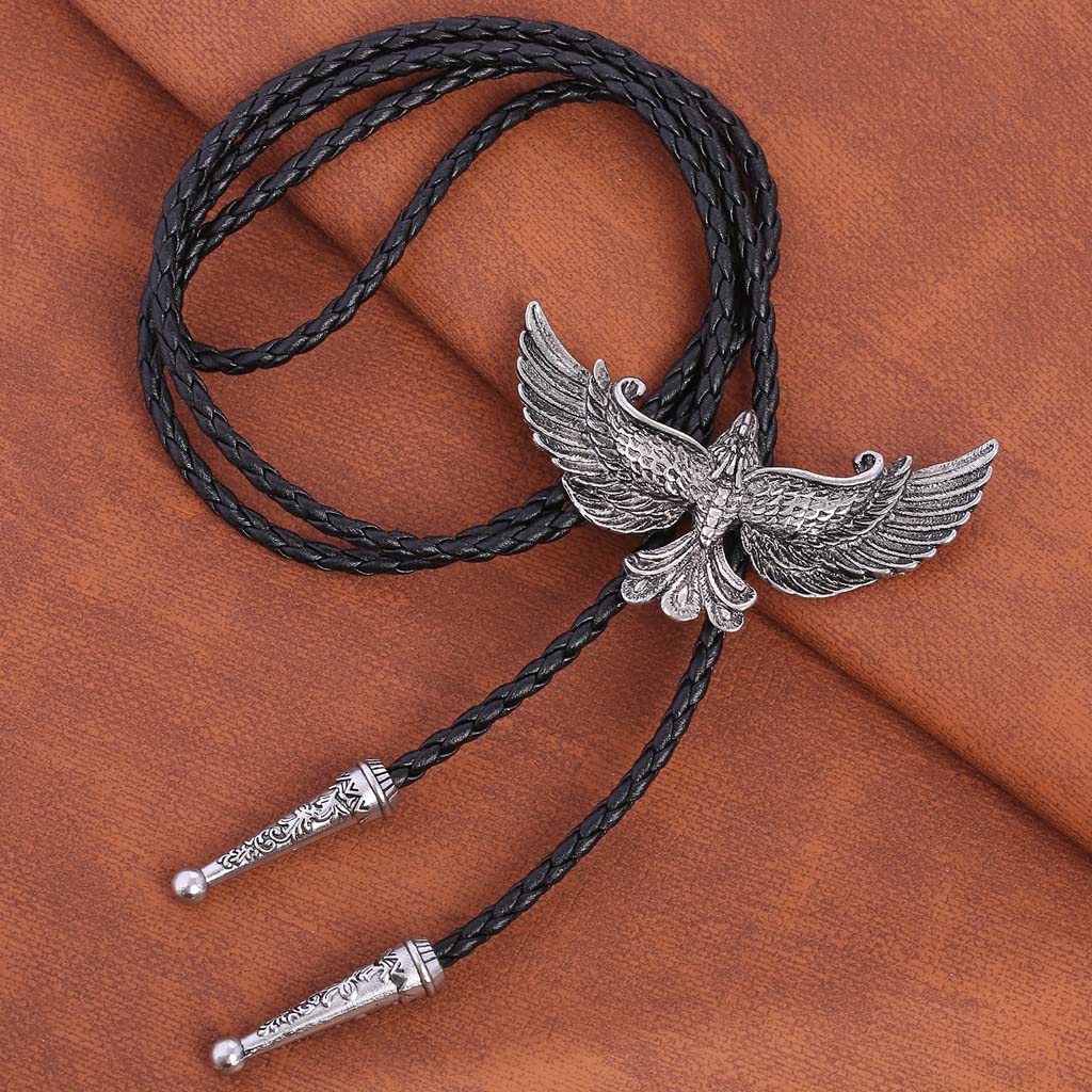 BRBAM Vintage Style Bolo Tie Western Cowboy Leather Rodeo Bolo Bola Tie Necktie for Man(Phoenix-Silver), Medium