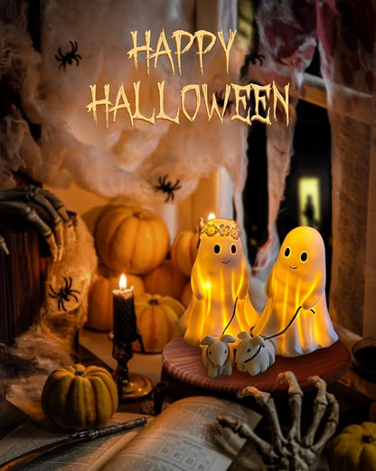 Display Statue Nightlight Ghost Walking Dog, Warm Lighted Indoor Figurine Lamps, Halloween Decors Spooky Dog Light, Cute Decorations for Party, Home, Bedroom, Shelf, Table Centerpiece (Girl)