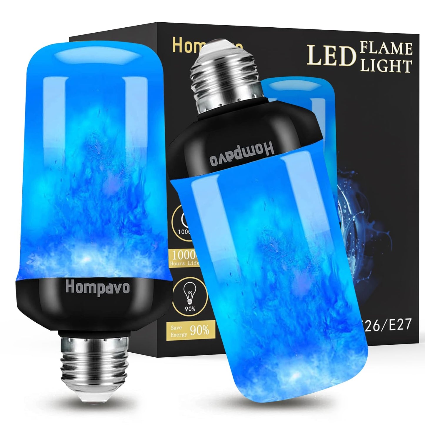Hompavo 【Upgraded】 LED Flame Light Bulbs, 4 Modes Flickering Light Bulbs with Upside Down Effect, E26 Flame Bulb for Halloween Christmas Party Patio Porch Home Indoor Outdoor Decorations - 2 Blue
