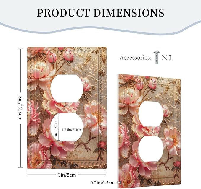 Pink Blooming Flowers Peonies Floral Light Switch Cover 1 Gang Outlet Plate Single Duplex Wall Plate Covers Decorative Switchplate Electrical Faceplate for Farmhouse Living Decor