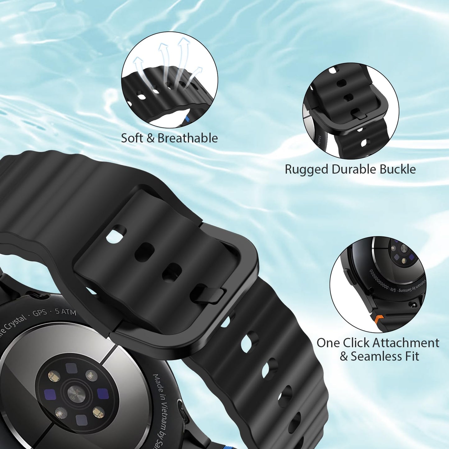 Sport Band for Samsung Galaxy Watch 7 Band 40mm 44mm,No Gap Soft Silicone Strap for Galaxy Watch 6 5 4 FE Band 40mm 44mm/Galaxy Watch 6/4 Classic 47mm 43mm 46mm 42mm/Watch 5 pro 45mm Men Women,6 Pack