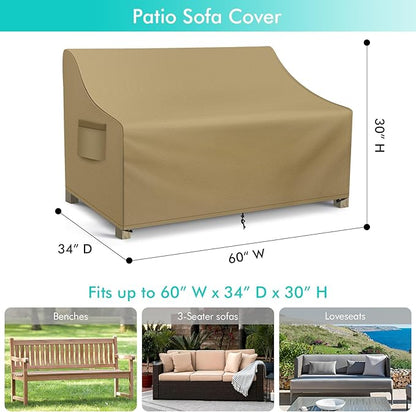 WLEAFJ Patio Sofa Cover Waterproof, 2-Seater Patio Loveseat Cover, Heavy Duty Outdoor Couch Cover, Outdoor Furniture Covers with Air Vent, 60’’ W x 34’’ D x 30’’ H, Khaki