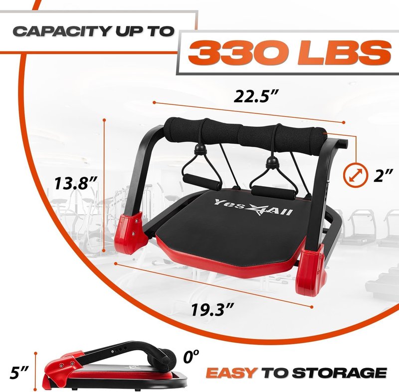 Yes4All Ab Crunch Machine For Total Body & Core Abdominal, Situp Lockable With Ergonomic Foam Handle & 2 Resistance Bands