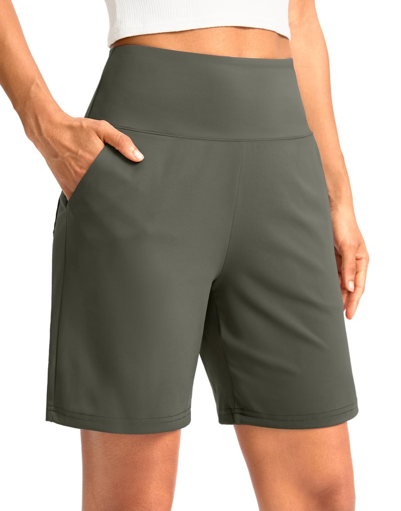 G Gradual Women's Bermuda Long Shorts with Pockets 7" High Waisted Knee Length Shorts for Women Walking Athletic Workout(Grey Sage-L7,XL)