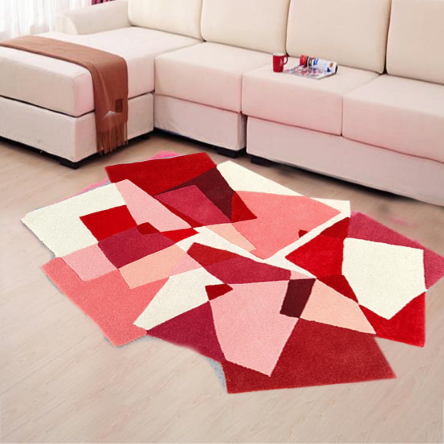 Irregular Shaped Throw Rugs Illusion Pattern Hand-Tufted 100% Wool Handmade Area Rugs 3X5 Ft Multicolor Elegant Hand Tufted Entryway Carpet (3x5 Feet)
