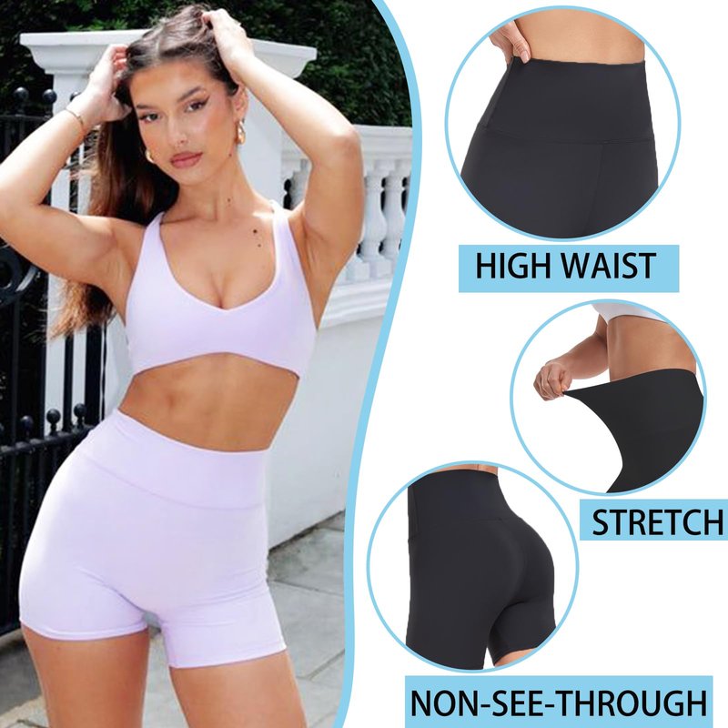 YIZAO High Waisted Biker Shorts for Women-5" Tummy Control Fitness Athletic Workout Running Yoga Gym Shorts Black