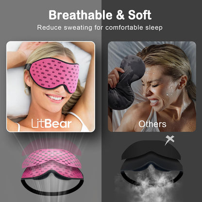 LitBear Breathable Sleep Mask, 3D Eye Mak Sleep for Side Sleepers Women Men, Light Blocking Sleeping Mask with Adjustable Strap, Soft Lightweight Eye Cover for Travel, Night Work, Nap, Office - Blue