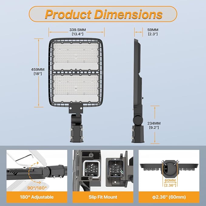 400W LED Parking Lot Light Slip Fitter Mount with Dusk to Dawn Photocell 110V/120V Pole Flood Lights 5000K Street Light IP65 Waterproof Commercial Area Lighting for Parking Lot, Stadium