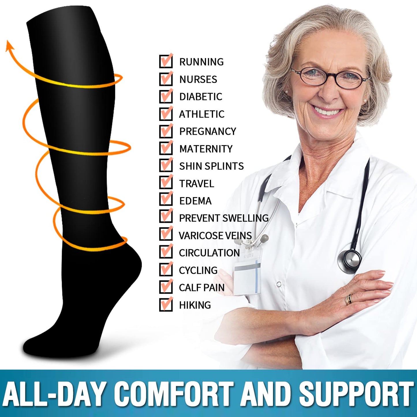6 Pack Copper Compression Socks for Women and Men Circulation-Best Support for Medical,Running,Nursing,Athletic
