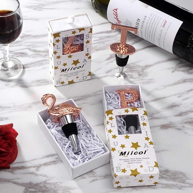 Miicol Wine Stopper, Flamingo Prosecco Topper, Personalised Champagne Stopper, Rose Gold Wine Bottle Accessories, Wine Lovers Gift for Kitchen Decor, Bar, Party, Christmas